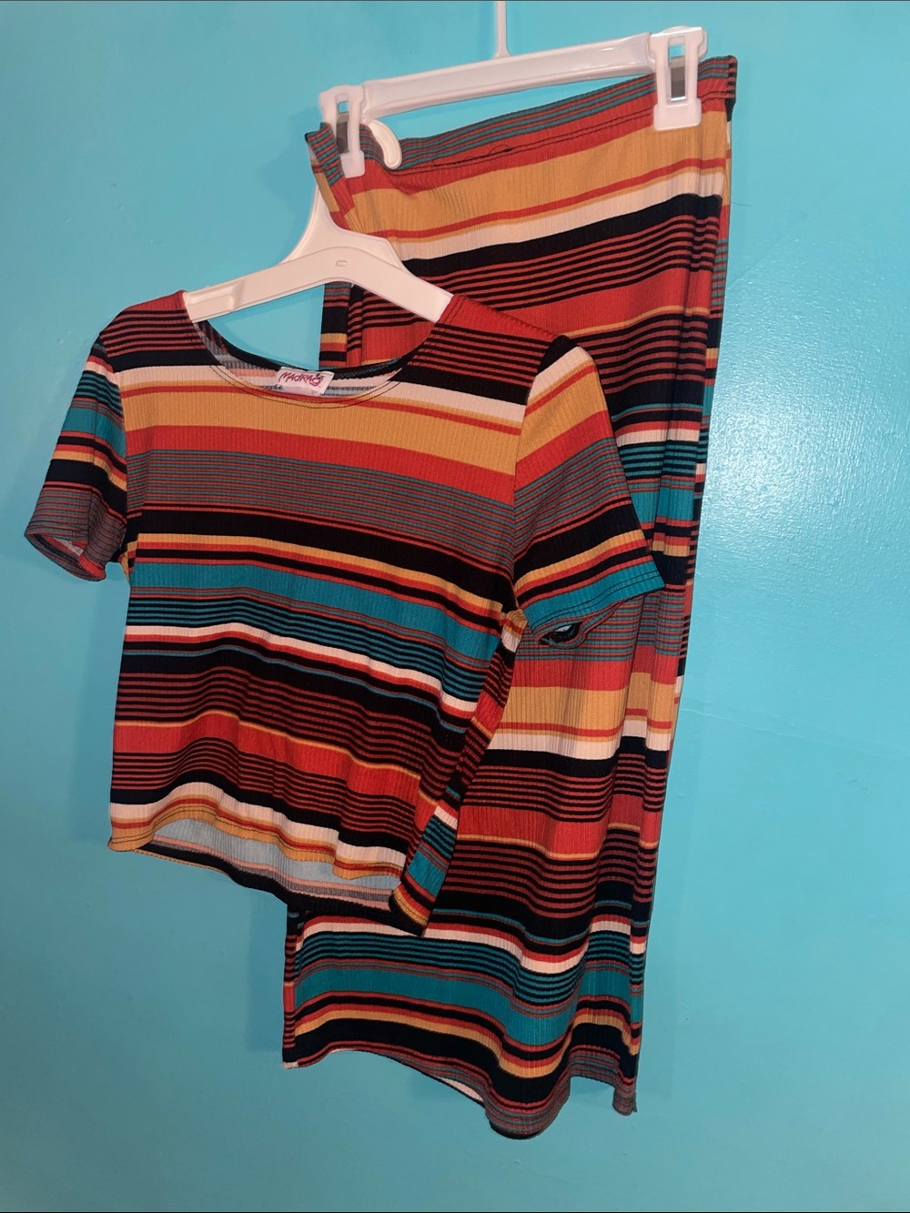 Tiered Multicolor Stripe Midi Skirt set size medium